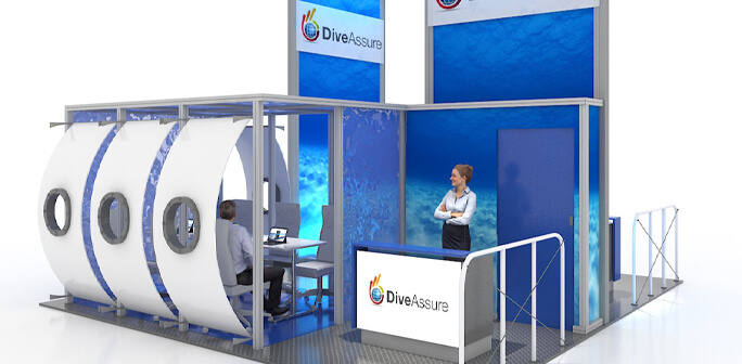 Dive Assure 20x20 Booth Design Dive Assure 20x20 Icon Exhibit Design by Abex Exhibits